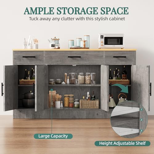 Shintenchi Buffet Cabinet with Storage,53.4" Large Kitchen Storage Cabinet with 3 Drawers and 4 Doors