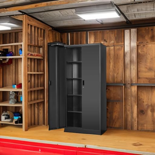 Metal Storage Cabinet, 72" H x 36" W x 18" D Locking Cabinet with Adjustable Shelves, Steel Storage Cabinets for Garage, Home, Office, Pantry (White)