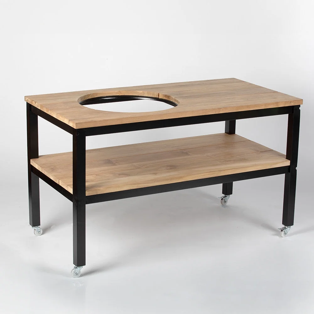 Titan Great Outdoors Grade A Teak Ceramic Grill Table with Aluminum Frame, Fits Large Big Green Egg, Kamado Joe