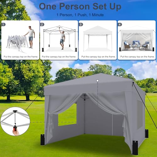 SANWAY 10x10 Pop Up Canopy Tent with Sidewalls x 4 &ndash; Easy Setup Canopy Tent, Waterproof, UV-Resistant
