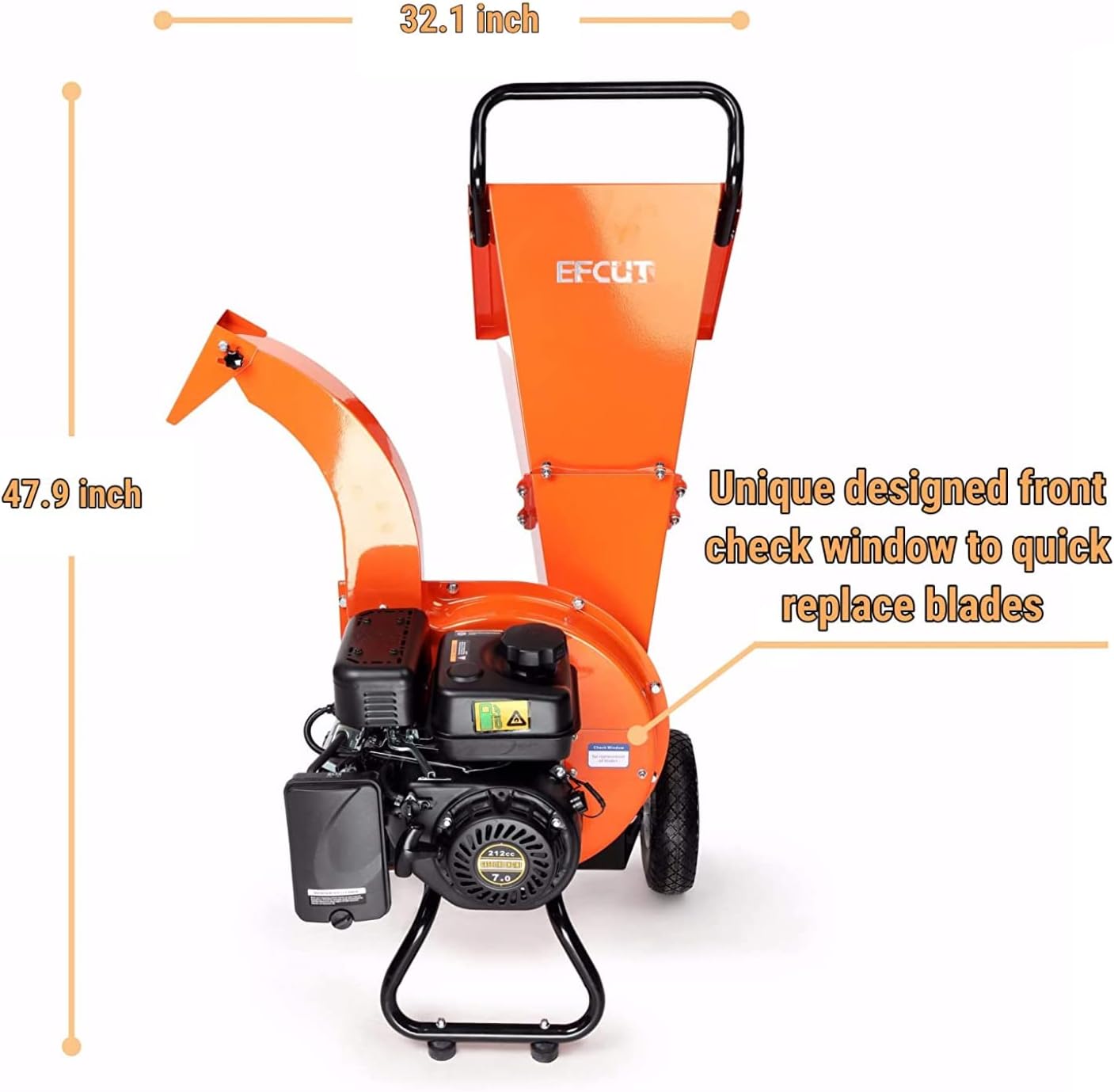 EFCUT C30 Wood Chipper Shredder Mulcher 7 HP 212cc Heavy Duty Engine Gas Powered 3 inch Max Wood Diameter Capacity 20:1 Reduction Ratio 1-Year