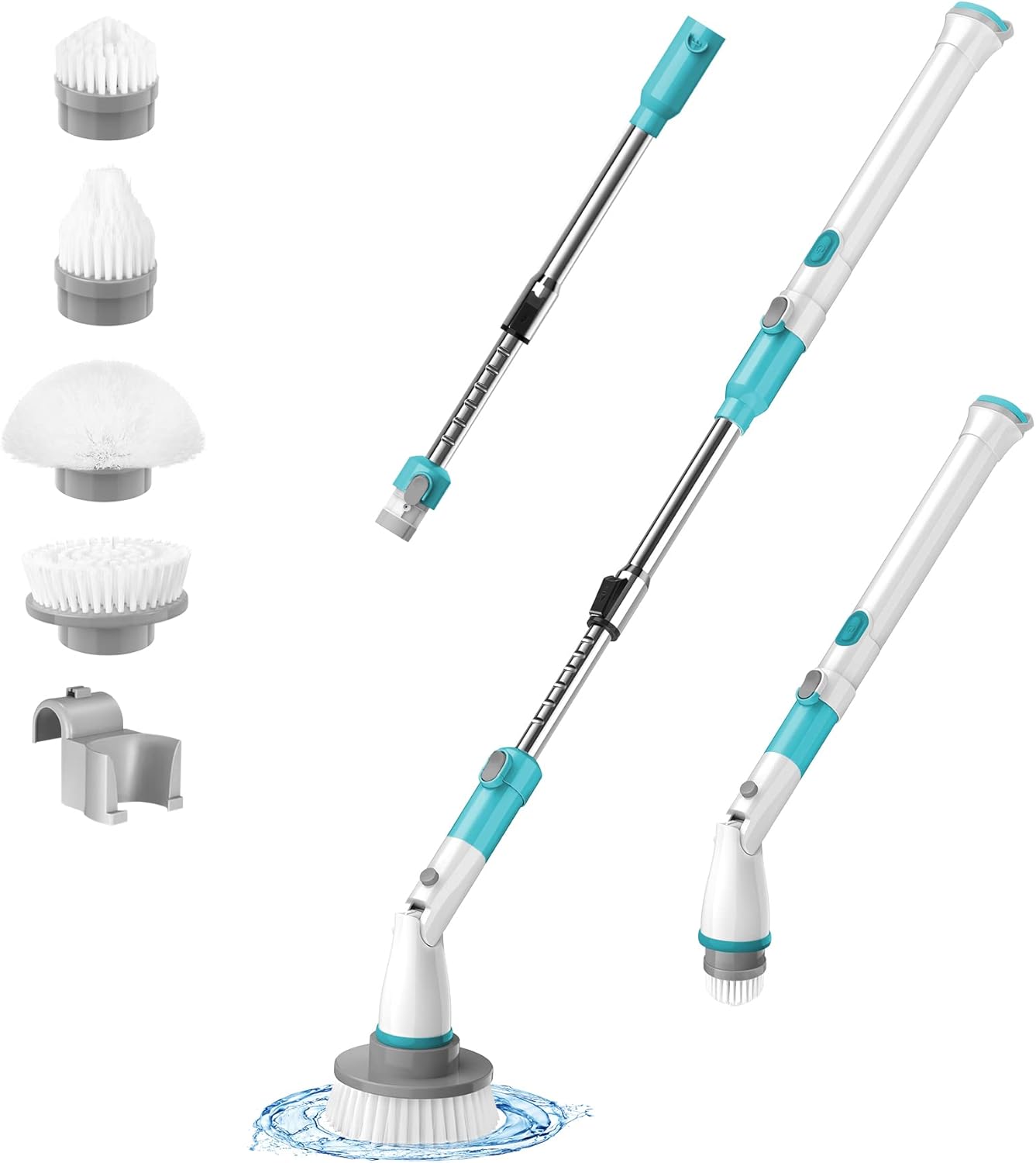 kHelfer Electric Spin Scrubber, Cordless Grout Shower Power Bathroom Scrubber with 4 Replaceable Brush Heads and Extension Handle