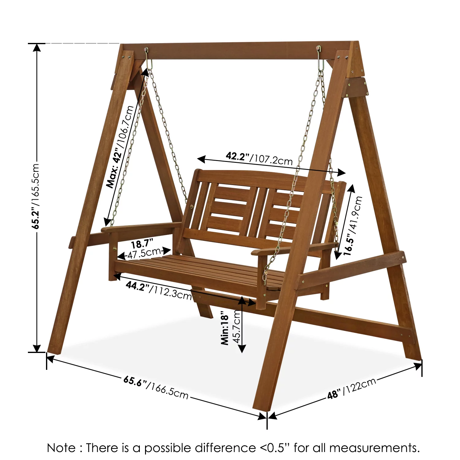 Furinno Tioman Hardwood Hanging Porch Swing with Stand, Seating Capacity 3