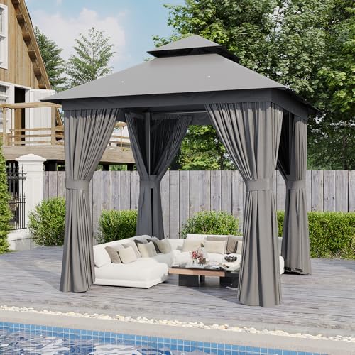 AOXUN Outdoor Gazebo for Patio 10x12, Metal Frame Canopy with Double Roofs