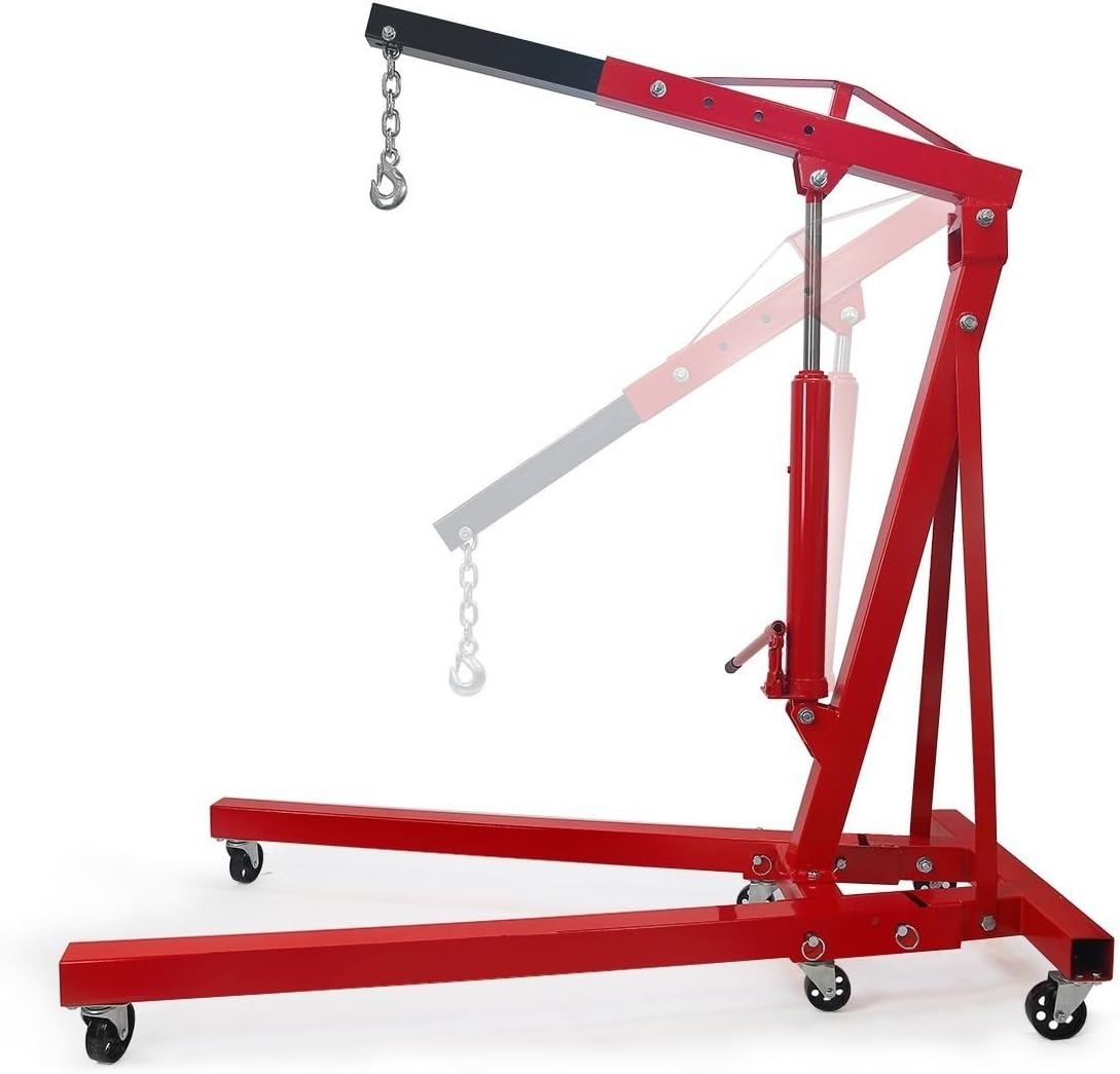 Stark 2 Ton Engine Hoist Stand Cherry Picker Ship Crane Folding Lift Garage Workshop Auto Repair Foldable Stand, Red