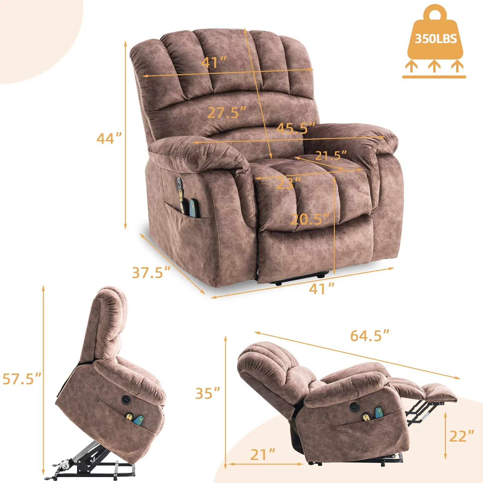 W WARMHOL Large Power Electric Lift Chairs Recliners for Elderly Big Man with Massage and Heat