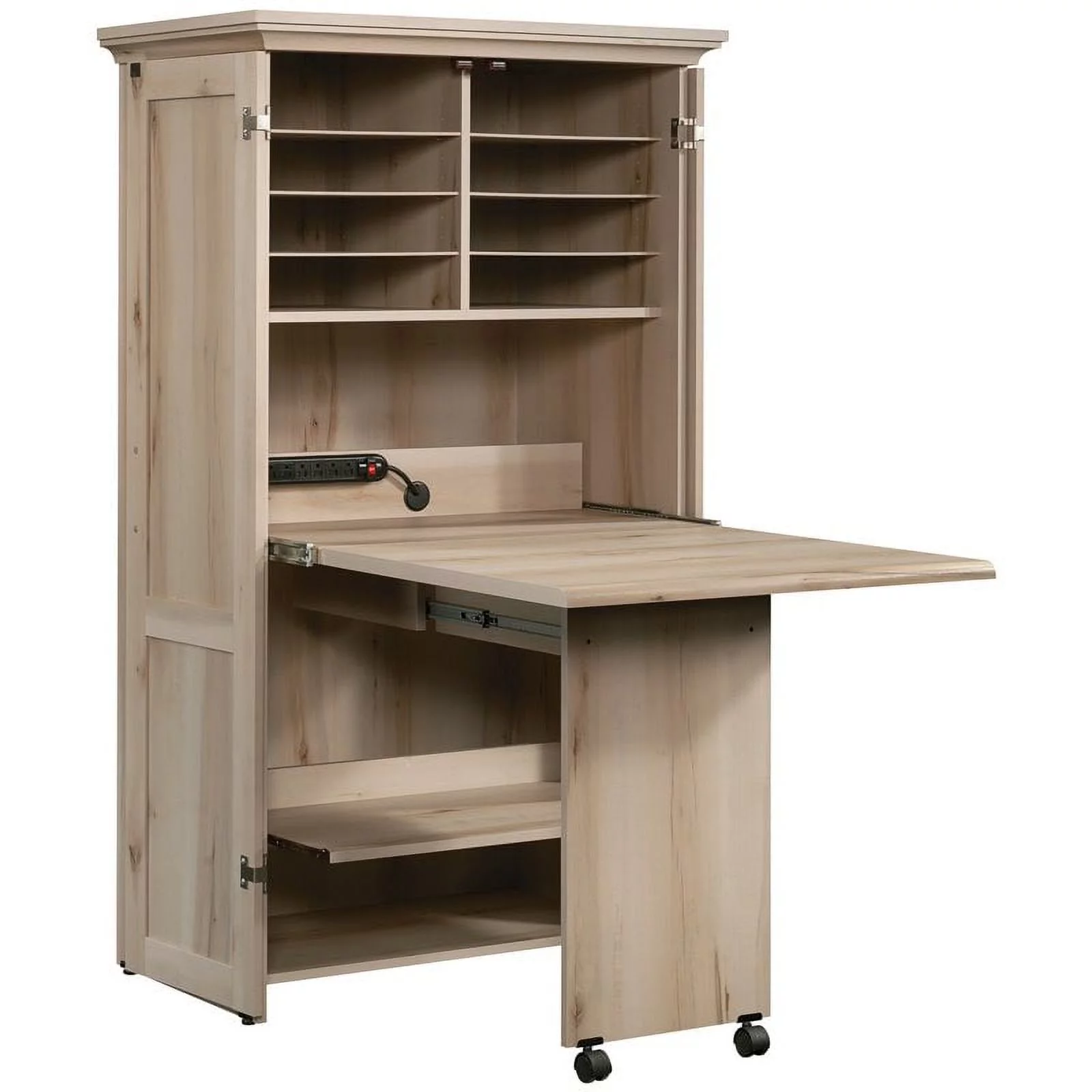 Pemberly Row Engineered Wood Multi-Purpose Storage Craft Armoire in Maple