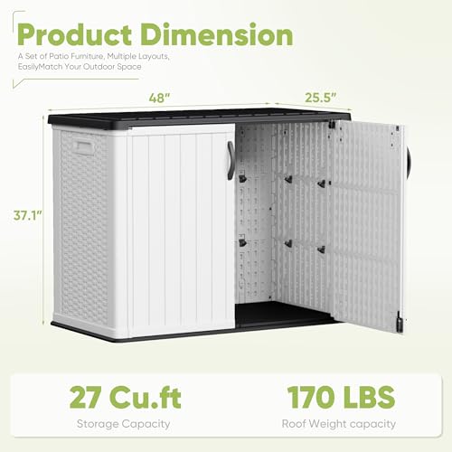 Devoko Outdoor Storage Cabinet 26 Cu Ft with Lockable Doors, Horizontal Storage Shed Waterproof Patio Tools Storage Box for Sofa Cushions