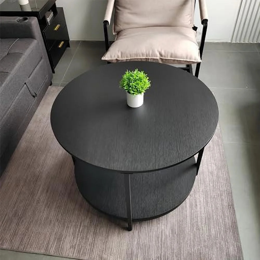 Round Coffee Tables Living Room  31.5 inch 2-Tier Rustic Wood Desktop &amp