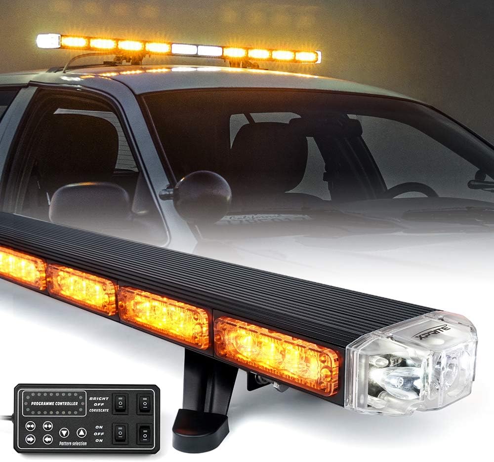 Xprite 48" Traffic Advisor White Amber Emergency Strobe Light Bar High Intensity LED Rooftop Warning Security Caution Lightbar w/Adjustable Brackets