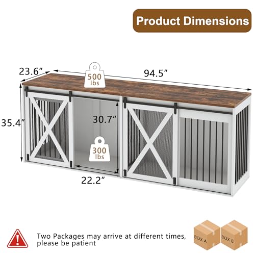 78.7" XXL Dog Crate Furniture for 2 Large Dogs, Heavy Duty Double Dog Cage Large Breed, 35.4" Tall Thick Wooden Dog Kennel TV Stand with Divider