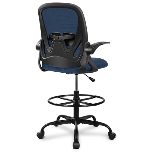 Primy Drafting Chair Tall Office Chair with Flip-up Armrests Executive Ergonomic Computer Standing Desk Chair with Lumbar Support and Adjustable