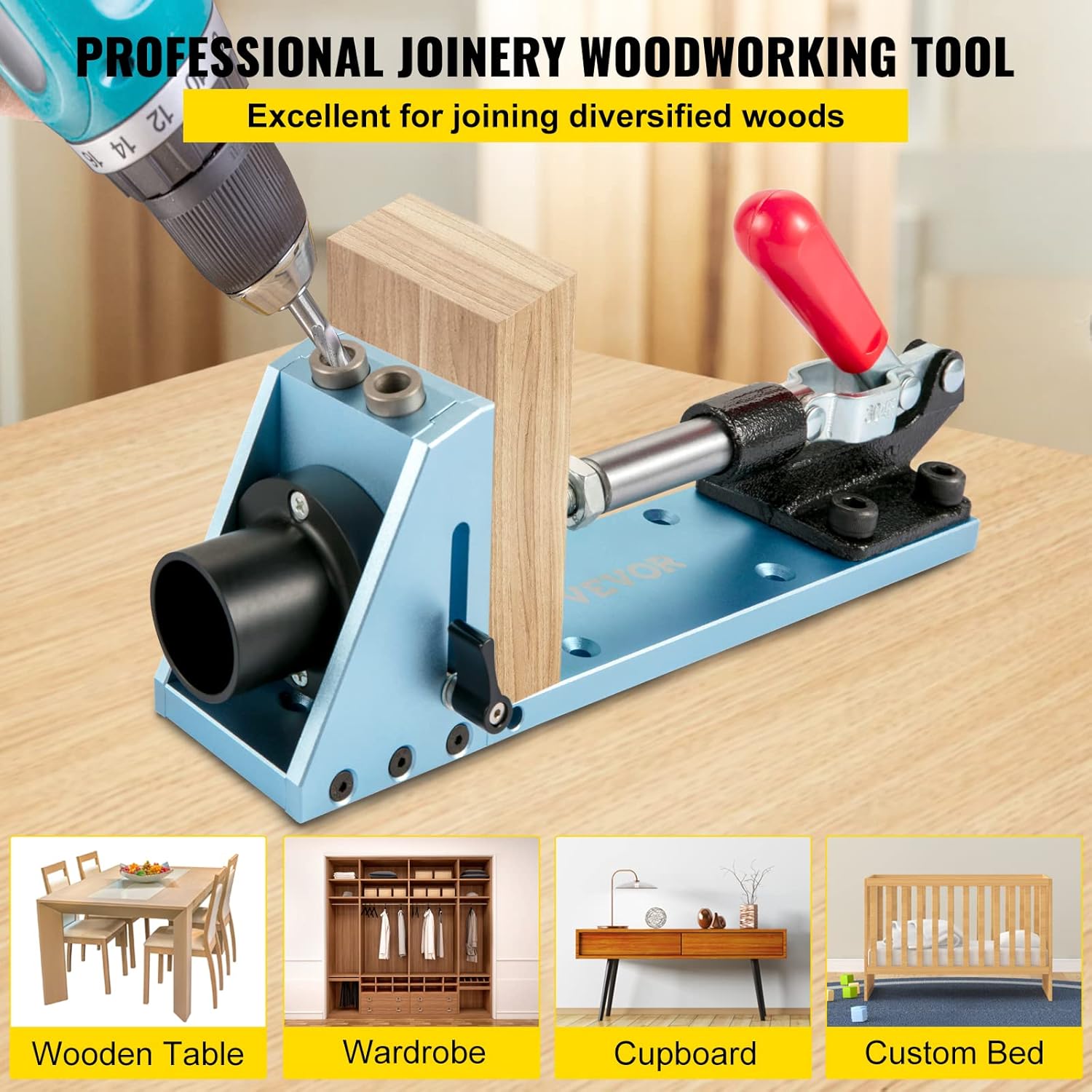 VEVOR Pocket Hole Jig Kit, M4 Adjustable & Easy to Use Joinery Woodworking System, Aluminum Punch Locator