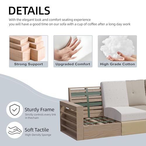 Shintenchi Upholstered Convertible Sectional Sofa for Living Room, 3 Seat L Shaped Couches with Storage Function Ottoman
