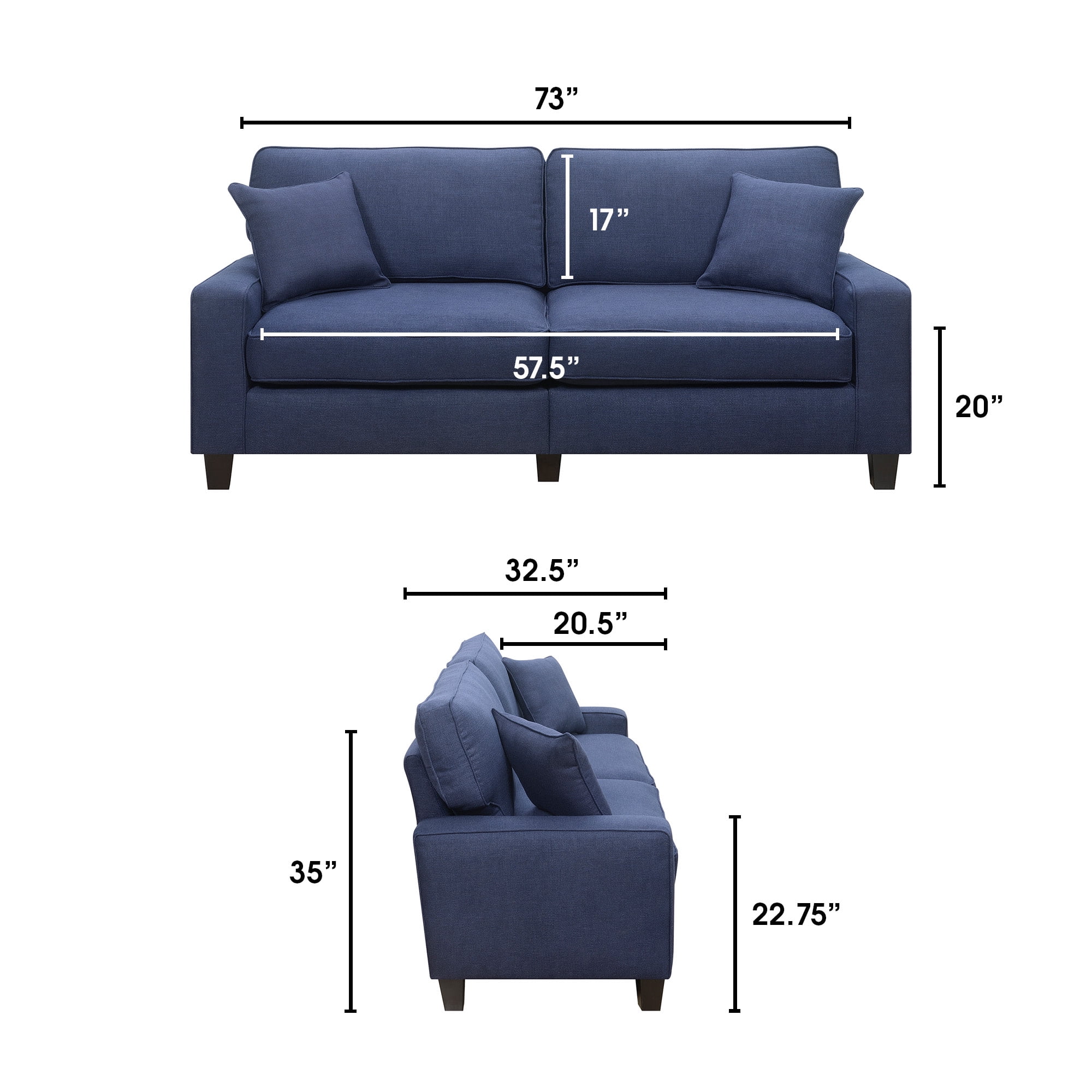 Serta Palisades Modern Track Arm 73-inch Sofa, Navy Blue Fabric