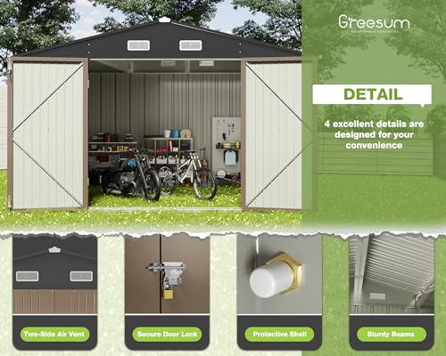Greesum 5×3 FT Outdoor Storage Shed, Metal Storaged Sheds Without Floor, Tool Sheds with Lockable Doors and Sloping Roof for Garden, Patio, Backyard