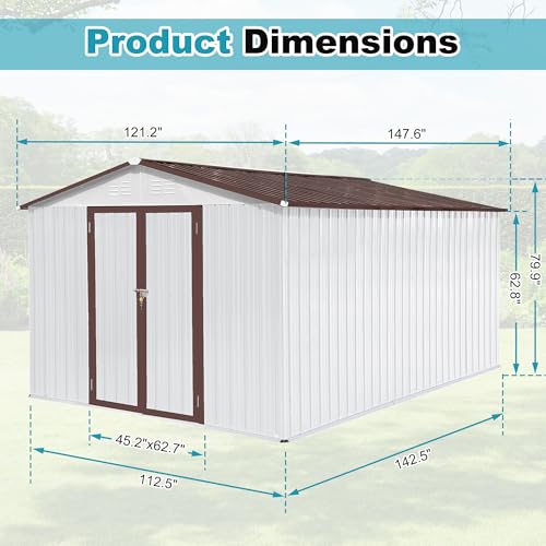 8x6 FT Outdoor Storage Shed, Metal Tool Shed with Lockable Doors, Peaked Roof & Frame Floor