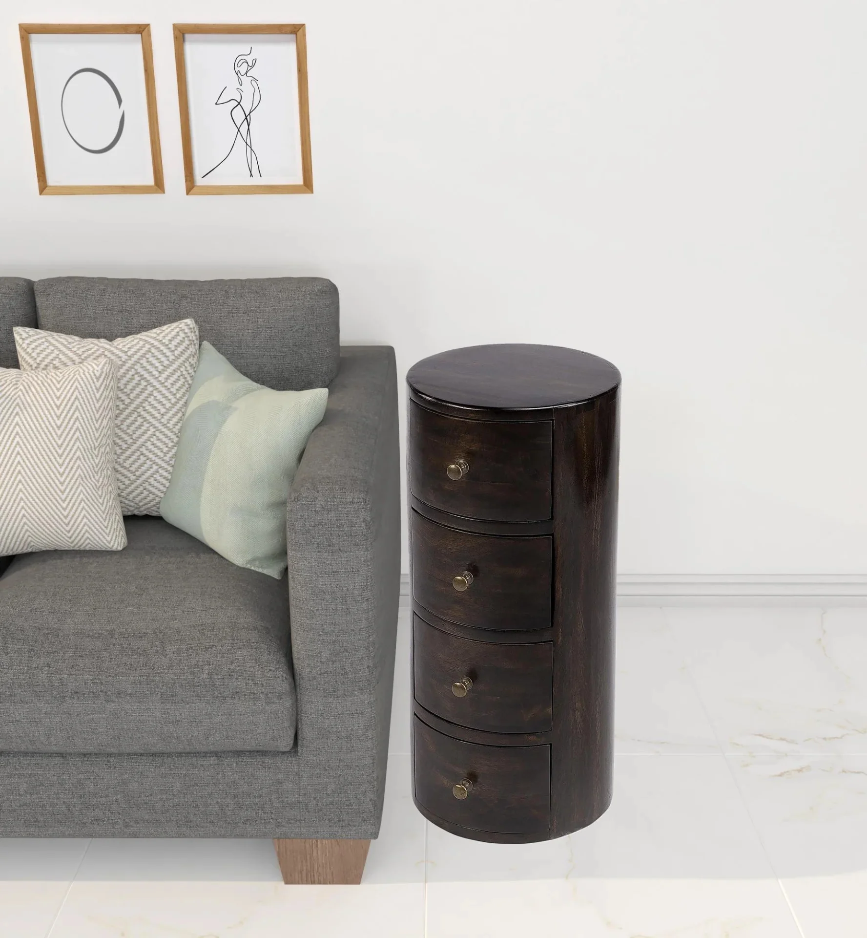 HomeRoots 476446 24 in. Chocolate Wood Round End Table with Four Drawers, Dark Brown