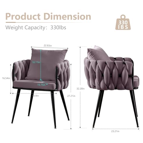 Velvet Dining Chairs Set of 2, Woven Modern Upholstered Kitchen Chairs