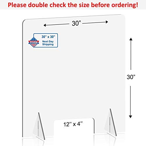 Sneeze Guard Partition for Desk, Counter and Table, Portable Plexiglass Barrier, Same-Day Shipping, Clear Acrylic Shield (30"W x 30" H)