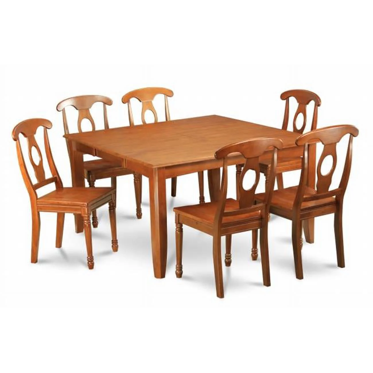 7 Piece Dining Room Table Set-Dinette Table With Leaf and 6 Kitchen Chairs - Saddle Brown