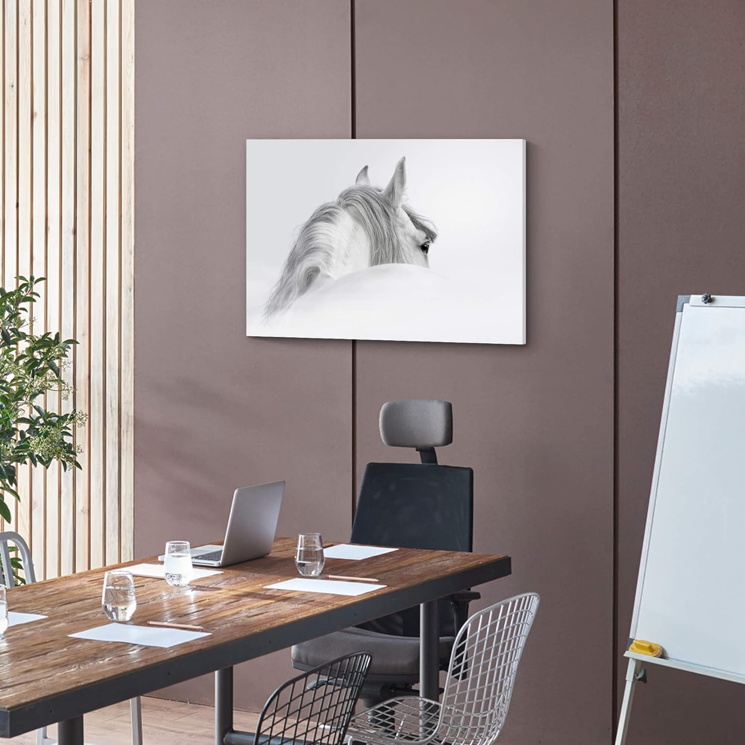 Bedroom Horse Canvas Wall Art: White Pony Picture Equestrian Print Large Modern Animal Portrait Artwork Contemporary Wildlife Painting for Bathroom