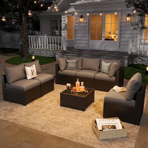 Aoxun 7 Piece Patio Furniture Set Wicker Rattan Patio Sectional Sofa Set Outdoor Seating Furniture with Thickened Cushion, Grey