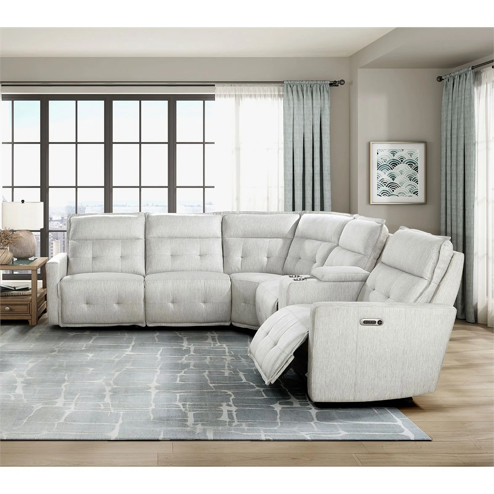 Pemberly Row 6-Piece Fabric Modular Power Reclining Sectional in White