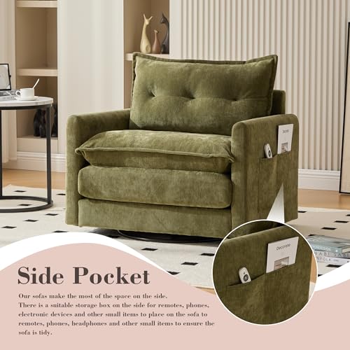 360 Swivel Accent Barrel Chair with Storage Ottoman & Headrest