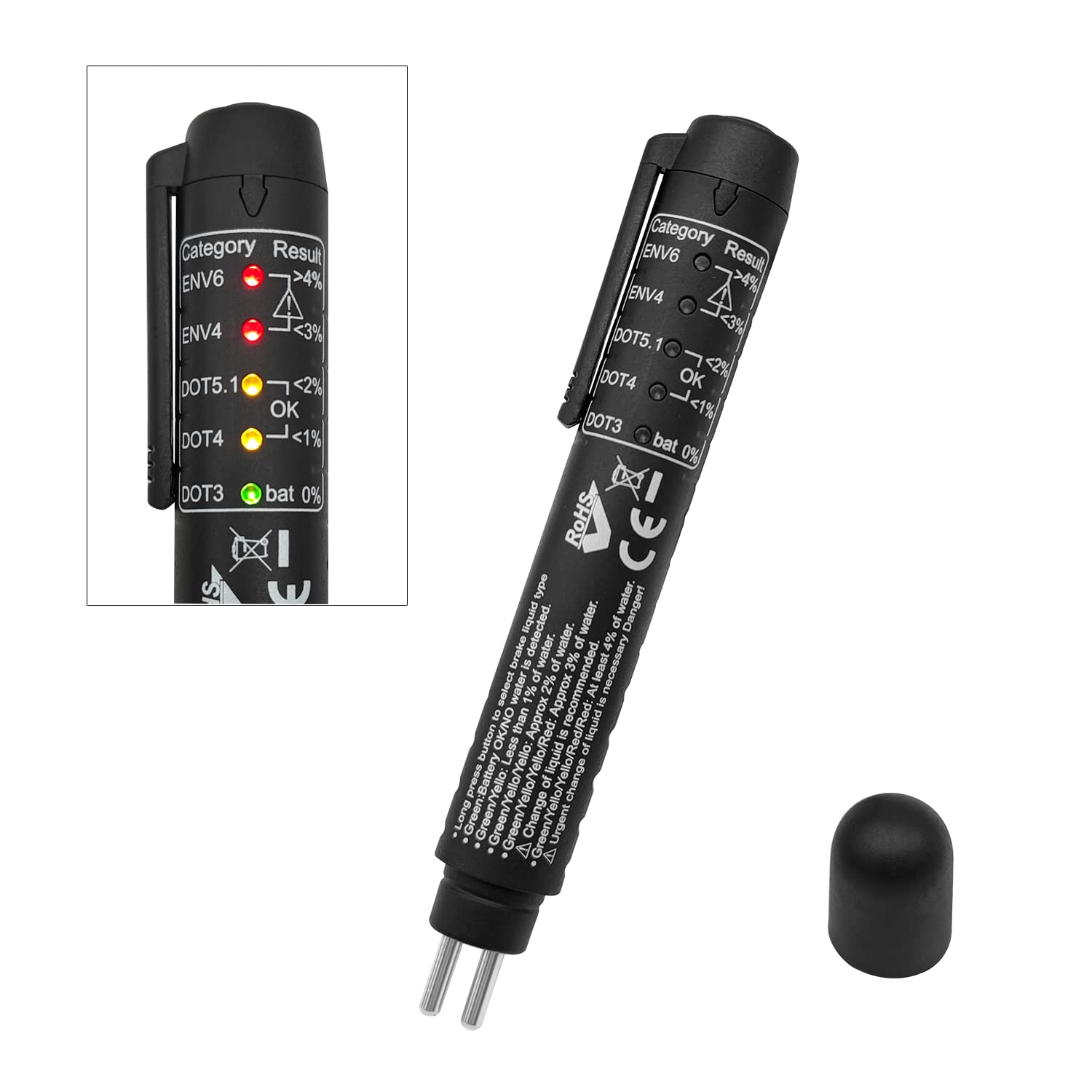 ZKTOOL New Upgraded Version Brake Fluid Tester Pen, Test DOT3 DOT4 DOT5.1 ENV6 ENV4 Brake fluids,Brake Fluid Moisture Analyzer with 5 LED Indicators