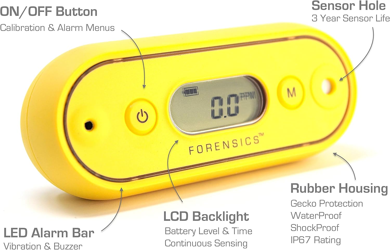 CO Meter by Forensics | Sensitive 0.1ppm Resolution | USA NIST Calibration | Scuba, Inspectors, Air Quality | 3 Year Sensor | 2 Year Battery |
