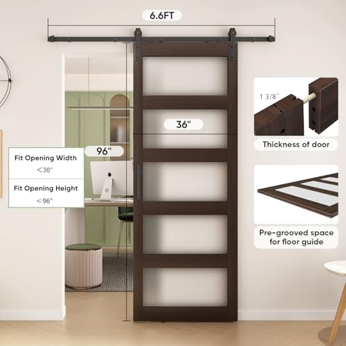 BARNSMITH 42in x 84in Glass Barn Door with 7FT Sliding Door Hardware Kit Included & Handle
