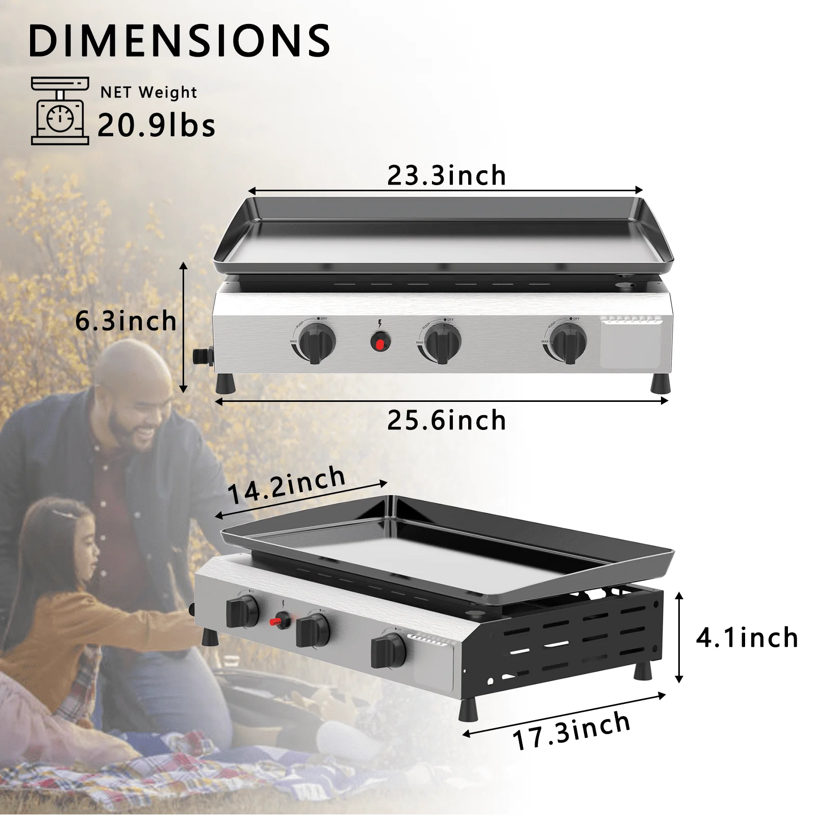 SKOK 3 Burner Gas Griddle-Outdoor Propane Griddle-BTU Propane Fuelled