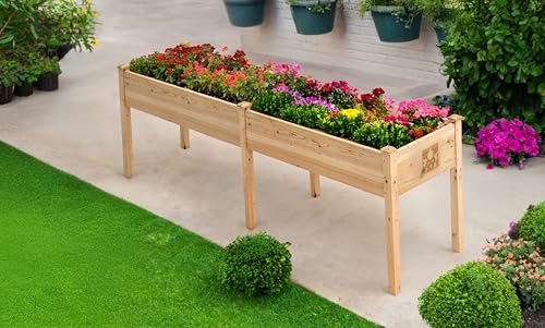 Raised Garden Bed with Legs 72x23x30 - Natural Cedar Wood Elevated Planter Box, Veggies, Herbs - 300lb Capacity - Natural