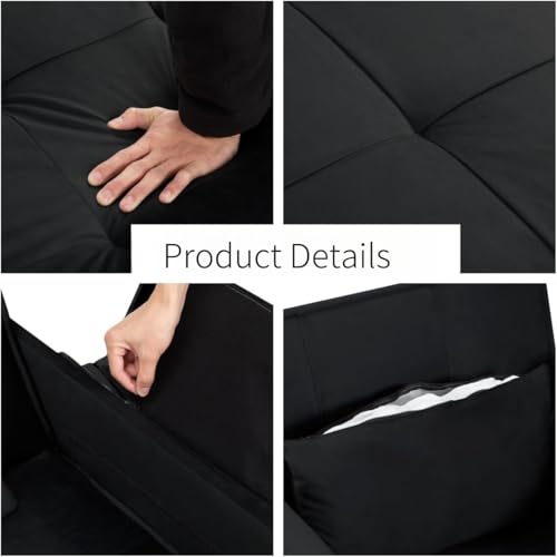 3 in 1 Sleeper Sofa Bed, Futon Sofa Bed for Living Room with Side Pocket, Black Sleepers Sofa Couch with Pullout Bed