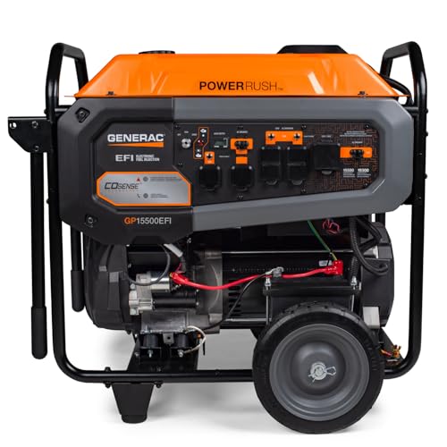 Generac 8,000-Watt Gas-Powered Portable Generator - Electric Start with COsense - PowerRush Advanced Technology - Reliable Power for Emergencies