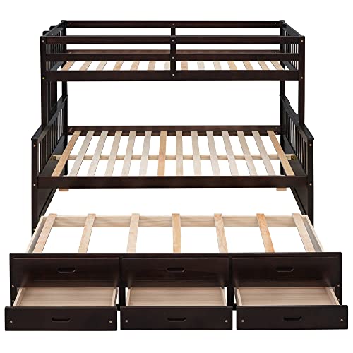 Harper & Bright Designs Twin Over Twin Bunk Bed with Storage Drawers, Solid Wood Bunk Bed Frame with Trundle, for Kids, Teens, Adults (Espresso)