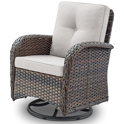 Patio Wicker Chairs Swivel Rocker - Outdoor Swivel Rocking Chairs Set of 2 with Rattan Side Table