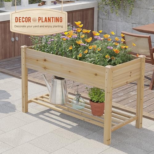 GHWIE Raised Garden Bed with Shelf,Elevated Wooden Planter Box with Legs,Garden Planter for Backyard, Patio, Balcony