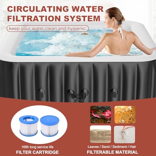 LILYPELLE 4-6 Person Inflatable Hot Tub, Large Portable Square Hot Tub with 130 Bubble Jets, Outdoor Spa Bathtub Set Included Heater Pump