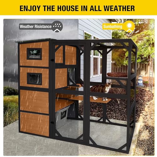 Aivituvin Large Cat Catio 4 Tiers Cat Enclosures House for Outdoor Indoor Cats with Weatherproof Roof, 3 Resting Rooms, 3 Platforms