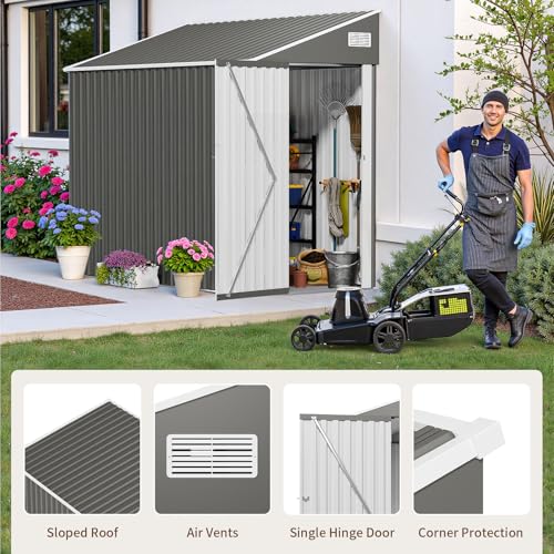 NicBex 6×5 Resin Outdoor Storage Shed with Floor & Window– All-Weather Lockable Small Tool Shed