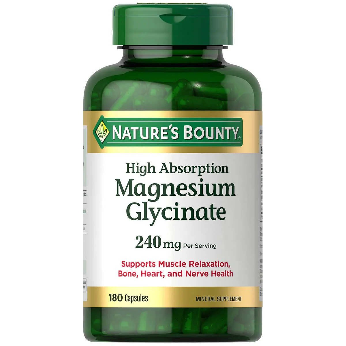 Generic Nature s-Bounty Magnesium Glycinate 240mg High Absorption 180 Capsules Bundle | Supports Muscle Relaxation, Bone, Heart