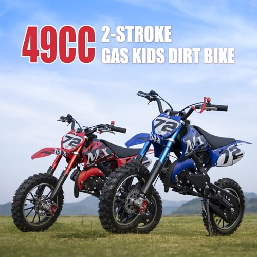 Kids Off-Road Dirt Bike 49CC 2-Stroke Gas Powered Mini Motorcycle with Front & Rear Disc Brakes, Easy Pull Start, 30 MPH Max Speed, 220 LBS Capacity