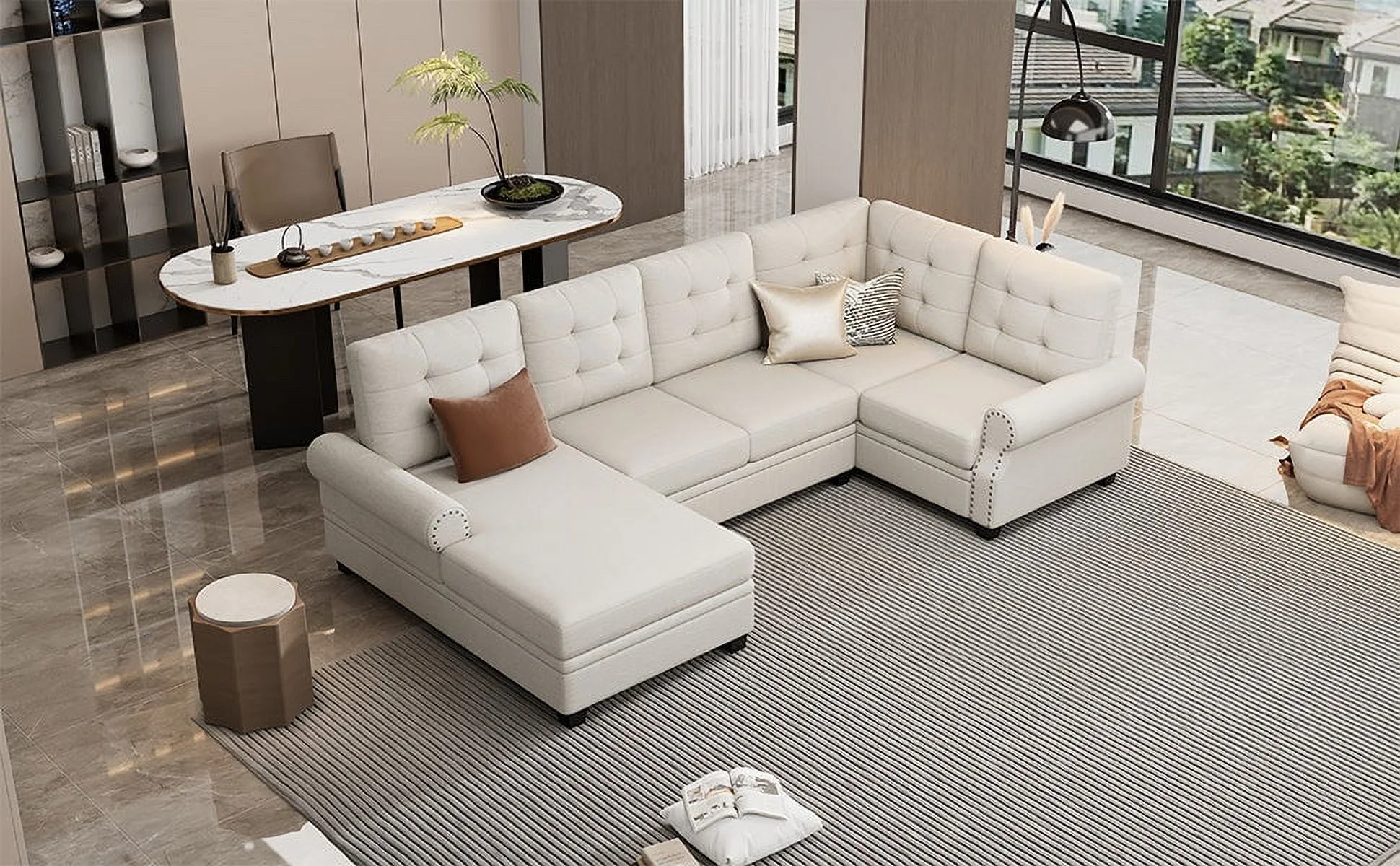 Aisha Modern U-Shaped Corner Sectional Sofa - Beige