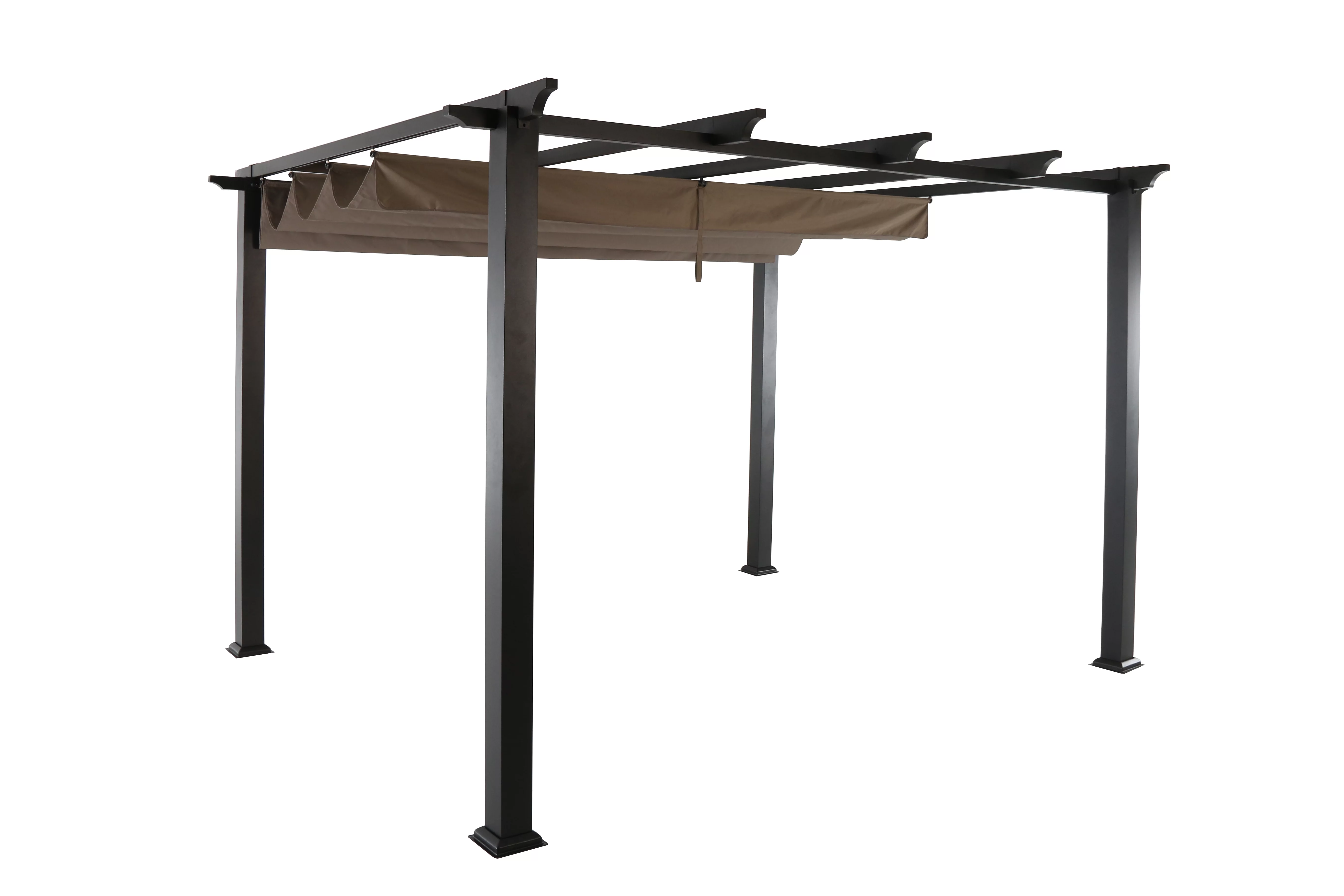 Better Homes & Gardens Meritmoor 9.5'L x 11.8'W x 7.7'H Steel Pergola with Canopy, Black/Brown