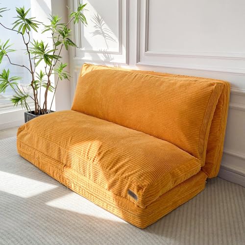 MAXYOYO Bean Bag Bed Folding Sofa Bed Floor Mattress for Adults, Extra Thick and Long Floor Sofa with Corded Washable Cover, Dark Grey, 30x95 Inch