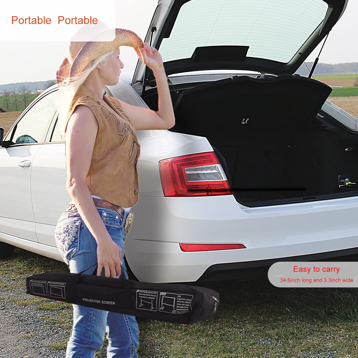 Projector Screen with Stand 120 inch Portable Projection Screen 16:9 4K HD Rear Front Projections Movies Screen with Carry Bag for Indoor Outdoor