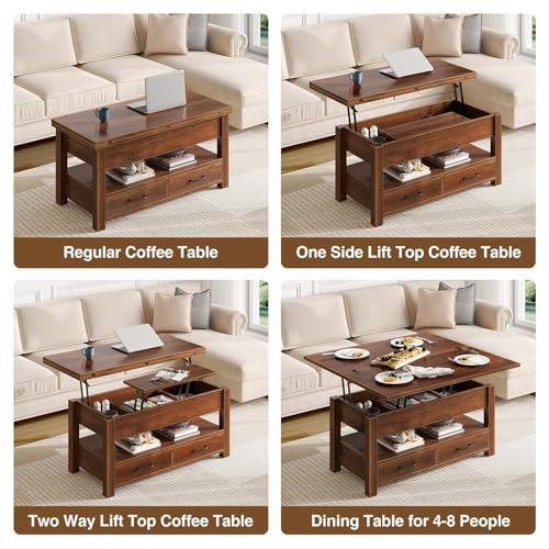 Rolanstar Coffee Table Lift Top, Multi-Function Convertible Coffee Table with Drawers and Hidden Compartment