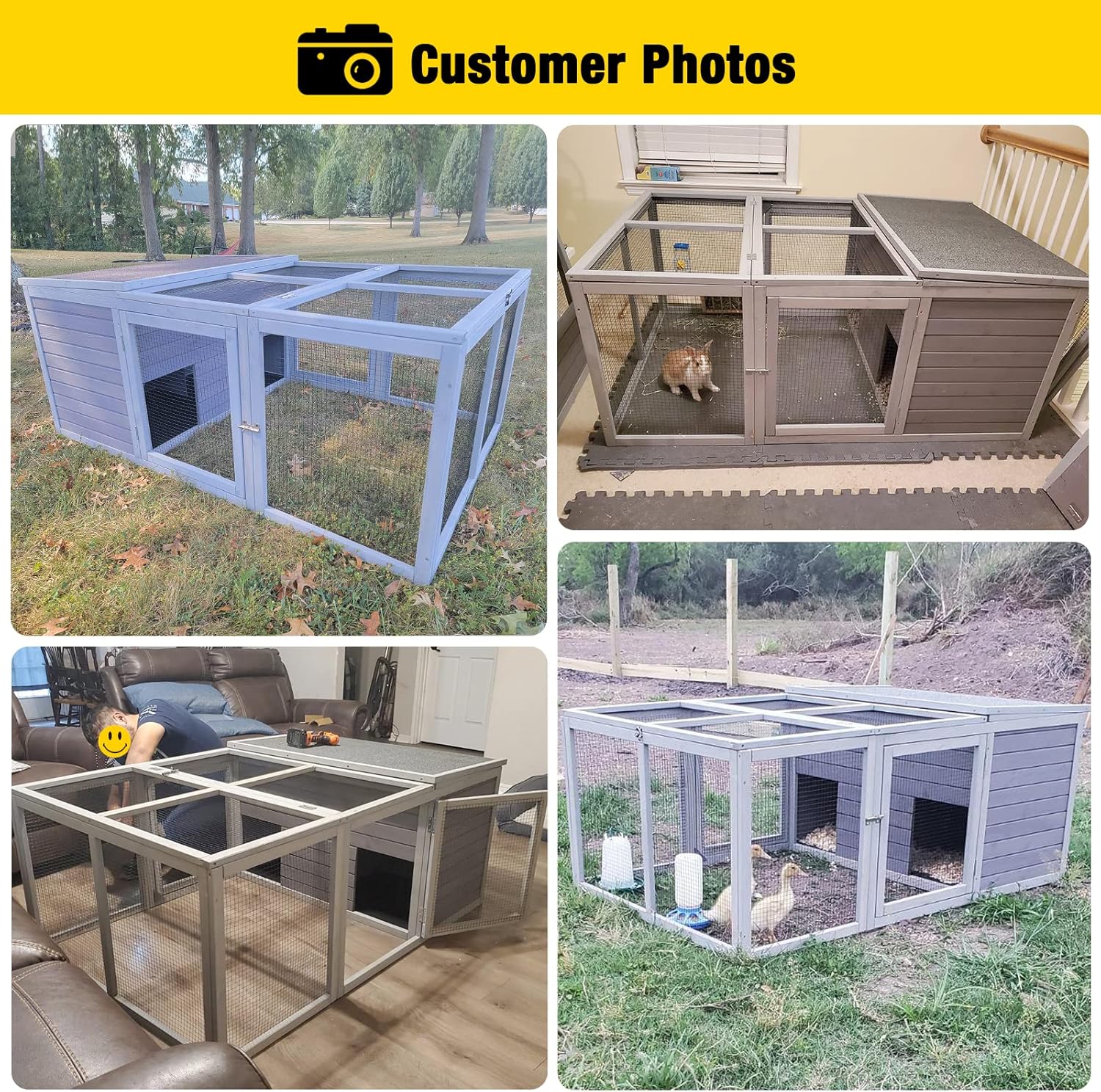 Aivituvin Rabbit Hutch Outdoor Large, Bunny Cage Indoor for 2 Rabbits